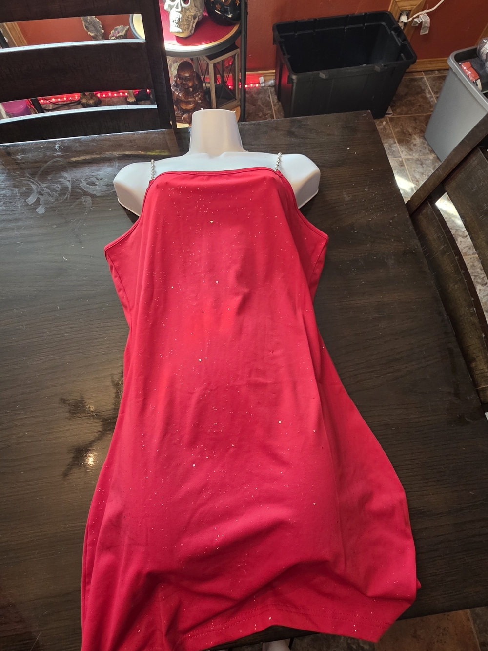 Chain-Strap  Red  Glitter Mini Dress with Subtle Sparkle Xl